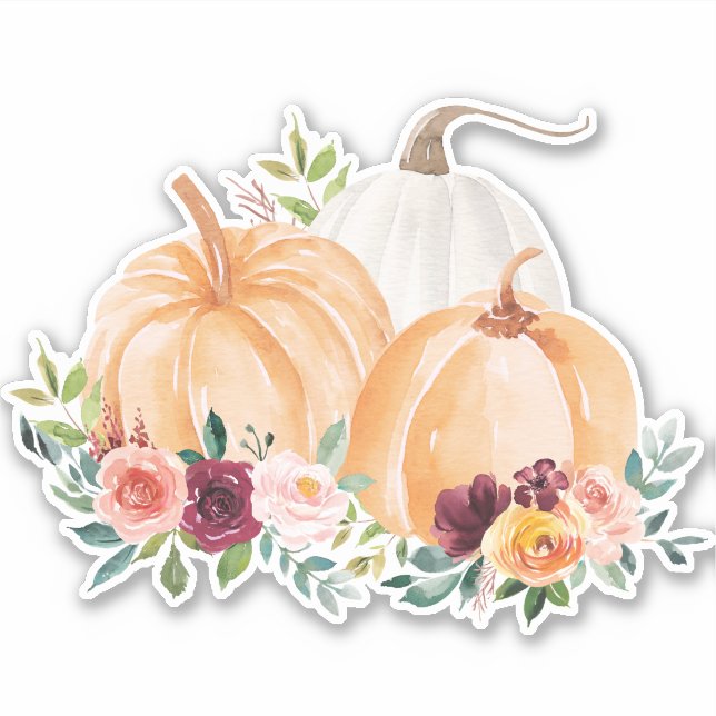 Sticker Citrouilles d'automne et fleurs de saumons (Devant)