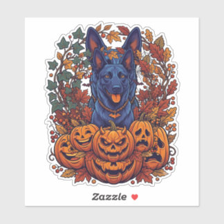 Sticker Citrouilles d'automne Pitbull bleu Halloween Chauv