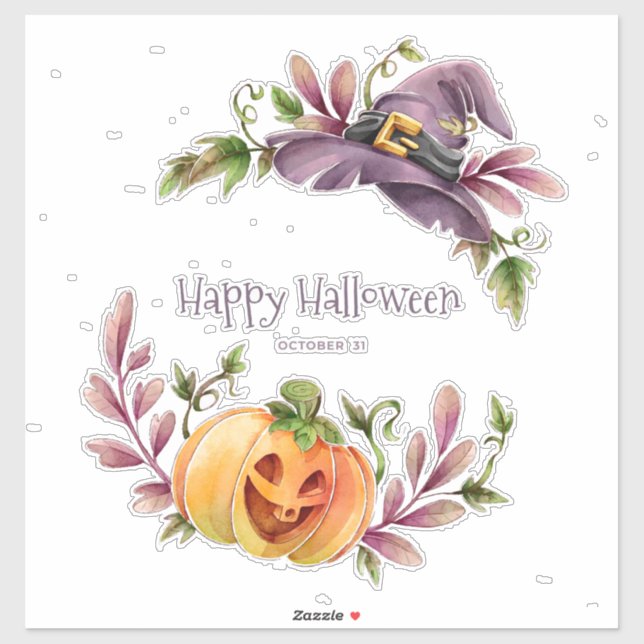 Sticker Citrouilles et sorcières Casquette Halloween Wreat (Feuille)