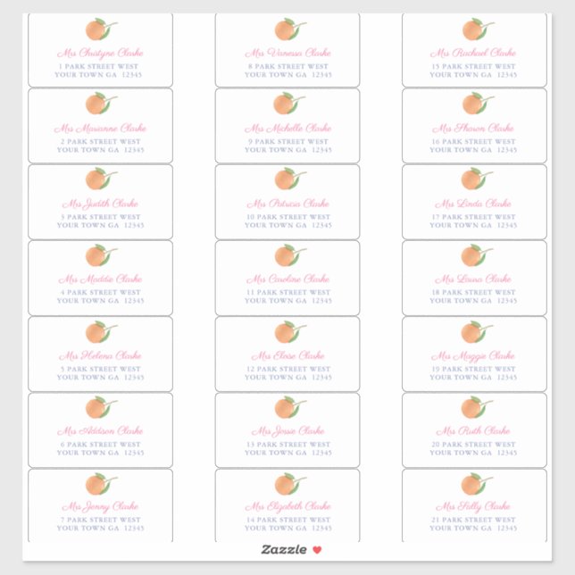 Sticker Citrus méditerranéen rose Enveloppe Invité Adresse (Feuille)