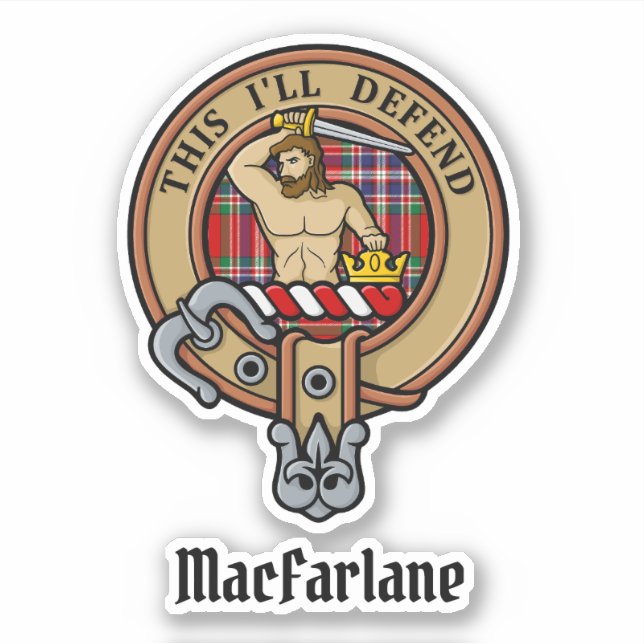Sticker Clan MacFarlane Crest sur Red Tartan (Devant)
