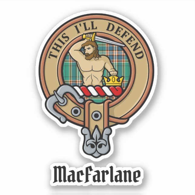 Sticker Clan MacFarlane Crest sur Tartan de chasse antique (Devant)