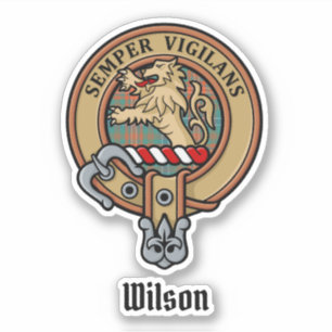 Sticker Clan Wilson Crest au-dessus de Tartan antique