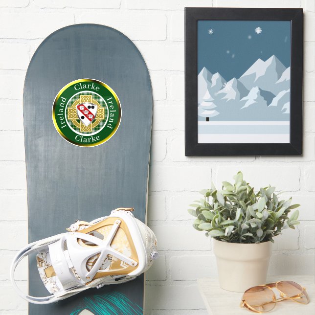 Sticker Clarke Irish Shield & Celtic Cross Personnalisé (Snowboard)