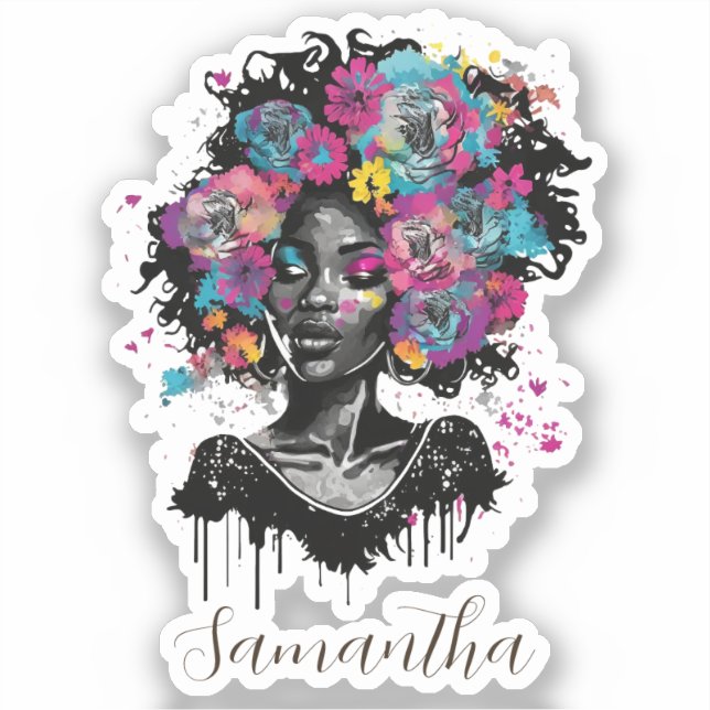 Sticker Classe Florale Afro Femme (Recto)