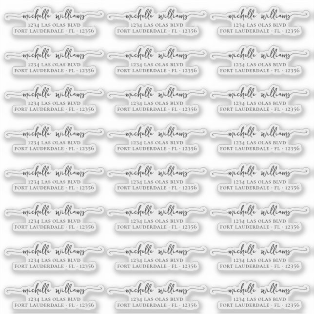 Sticker Classic Élégant Script Transparent Adresse de reto (Devant)
