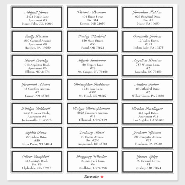Sticker Classic Formal Black White Mariage Adresse d'invit (Feuille)