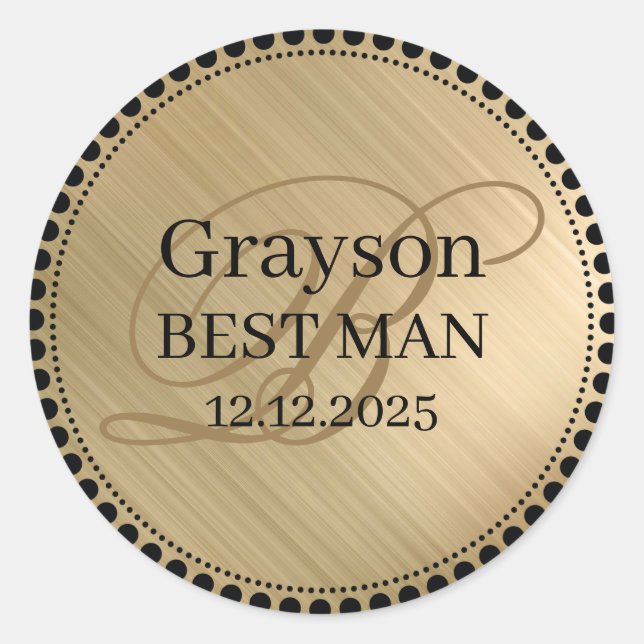 Sticker Classic Round Monogram Gold Best Man (Devant)
