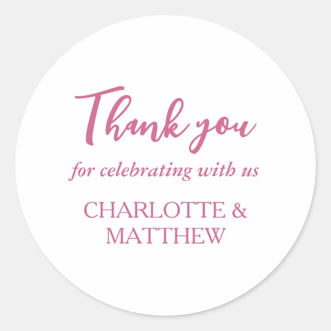 Sticker classique Magenta & White Mariage rond (Devant)