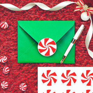 Sticker classique rond à menthe de Noël