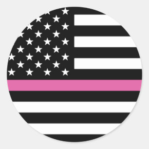 Sticker classique rond avec Drapeau rose mince