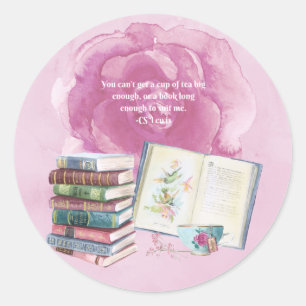 Sticker classique rond CS Lewis Tea & Book Quote