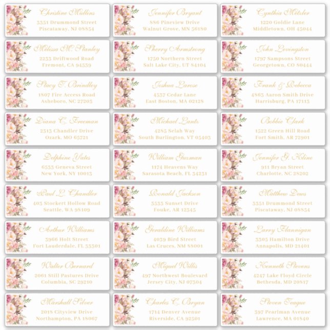 Sticker Classy Blush Rose Floral Mariage Adresse d'hôte (Devant)