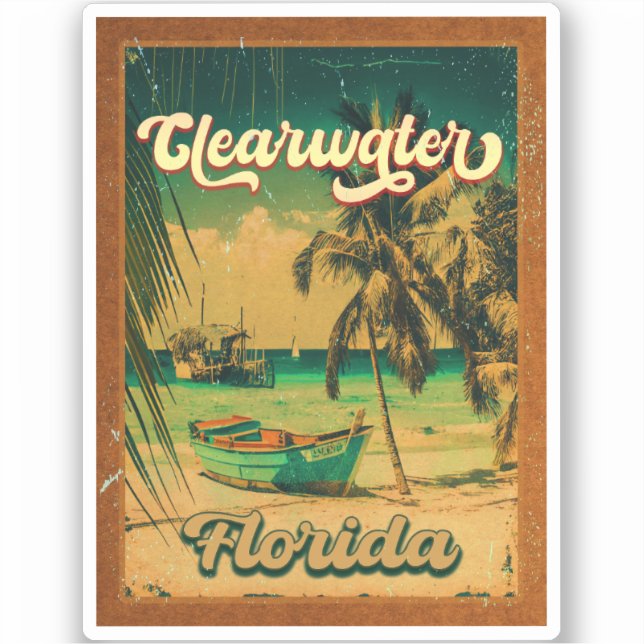 Sticker Clearwater Beach Floride Palm Tree Souvenirs 60s (Recto)
