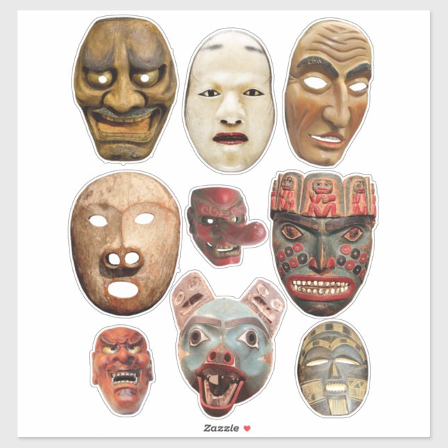 Sticker Clipart de masques faciaux tribaux anciens (Feuille)