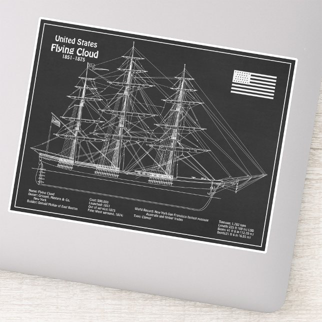 Sticker Clipper Ship Floud - Plan d'expédition PD (Clipper Ship Flying Cloud - Ship Blueprint PD. Sticker)