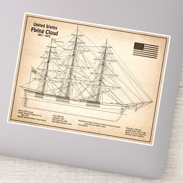 Sticker Clipper Ship Floud - Plan d'expédition SD (Clipper Ship Flying Cloud - Ship Blueprint SD. Sticker)