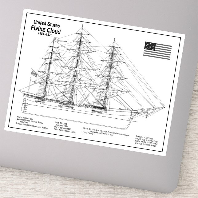Sticker Cloud de vol de l'expédition clipper - Blueprint B (Clipper Ship Flying Cloud - Ship Blueprint BD. Sticker)