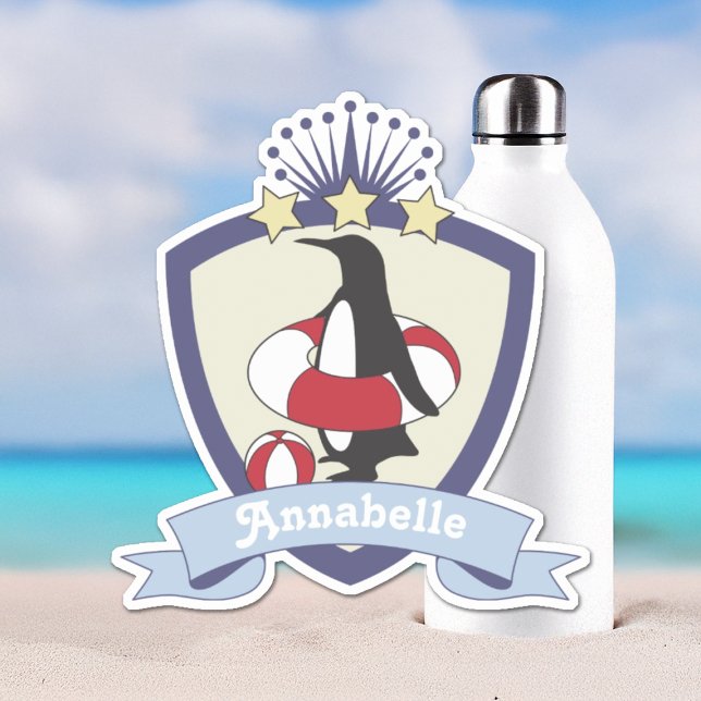 Sticker Club de natation personnalisé Crest Cute Penguin E (Créateur téléchargé)