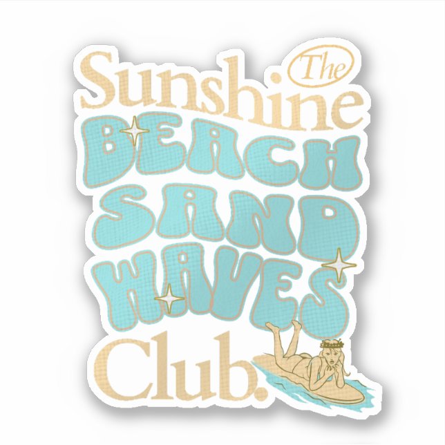 Sticker Club Sunshine, Plage, Sable, Vagues Citation Été (Devant)