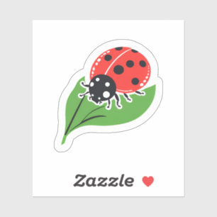 Sticker Coccinelle   Jolie coccinelle feuille rouge verte