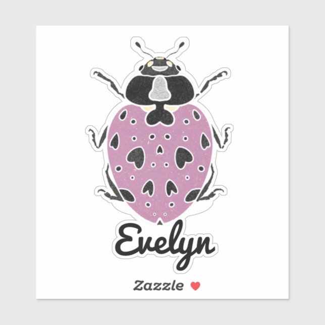 Sticker Coccinelle Violette avec Nom (Feuille)