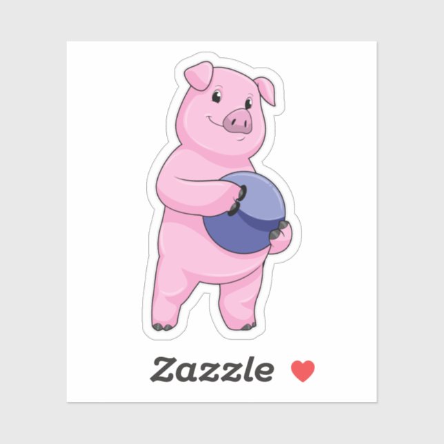 Sticker Cochon à Bowling avec balle de Bowling (Feuille)
