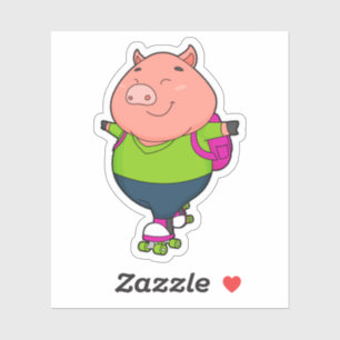 Sticker Cochon à Patinage en ligne avec patins à rouleaux