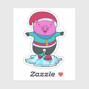 Sticker Cochon à Patinage sur glace avec patins sur glace 