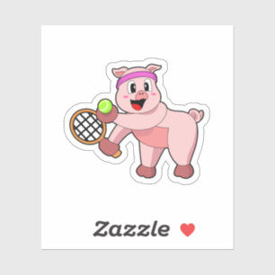 Sticker Cochon au tennis avec raquette de tennis