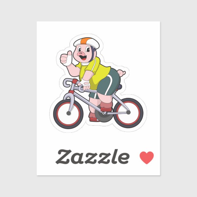 Sticker Cochon avec vélo et casque (Feuille)