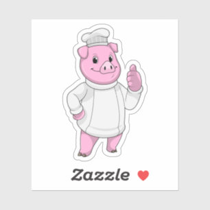 Sticker Cochon comme cuisinier avec casquette chef