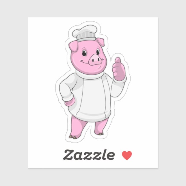 Sticker Cochon comme cuisinier avec casquette chef (Feuille)