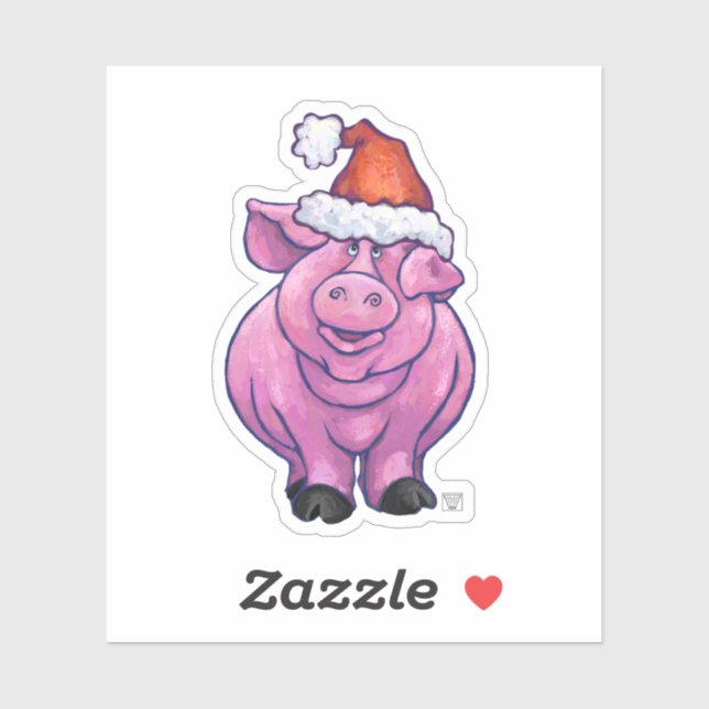 Sticker Cochon dans un chapeau de Père Noël (Feuille)