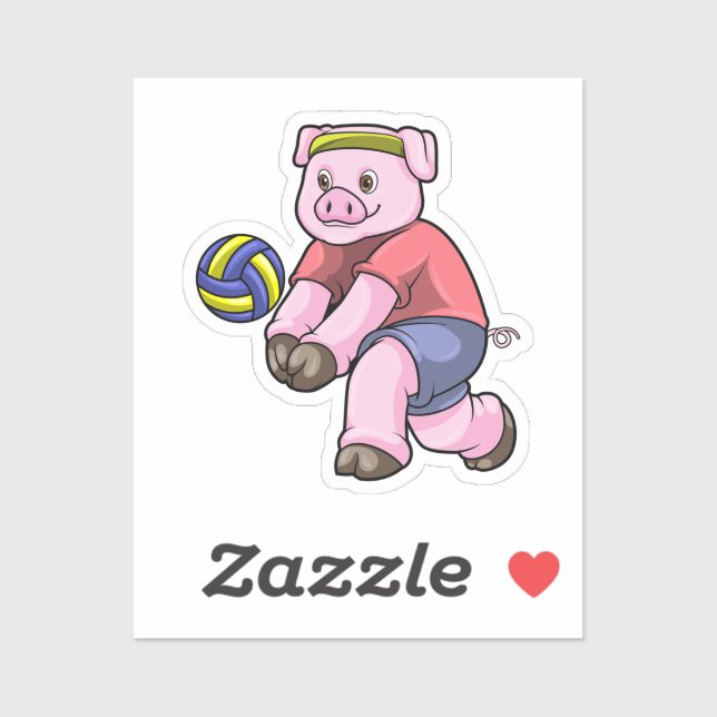Sticker Cochon de sport avec volleyball (Feuille)
