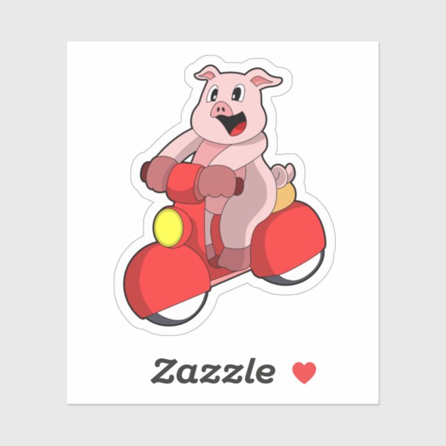 Sticker Cochon en vélo avec Scooter (Feuille)