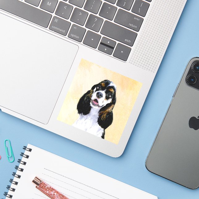 Sticker Cocker Spaniel (Parti) Peinture - Art Chien origin (Ordinateur portable avec iPhone)