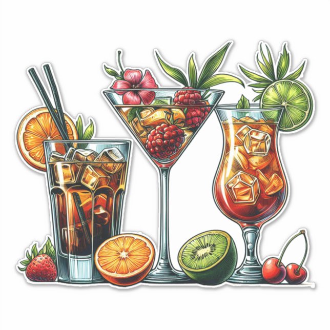 Sticker Cocktail alcoolique Boissons couleurs illustration (Devant)