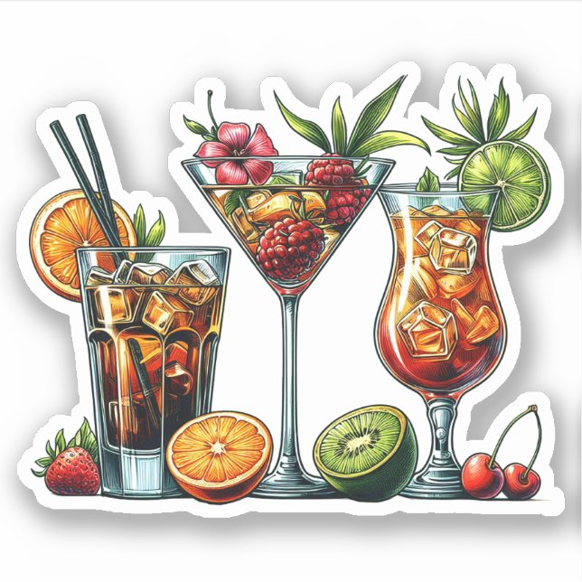 Sticker Cocktail alcoolique Boissons couleurs illustration (Devant)