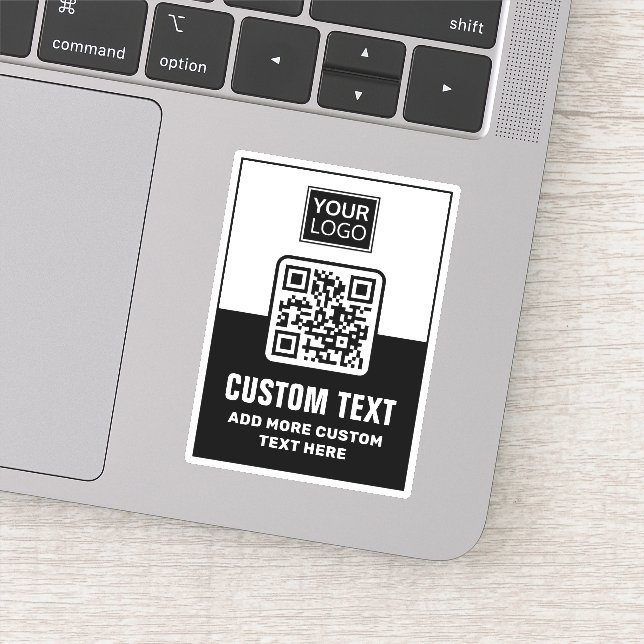 Sticker Code QR noir et blanc, logo et texte personnalisé (Détail)