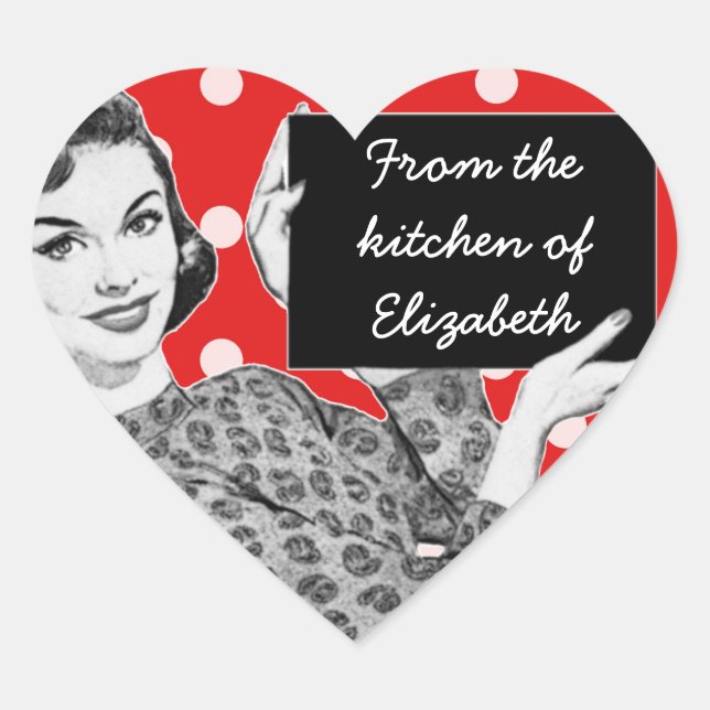 Sticker Cœur 1950 Femme avec une cuisine aux signes (Devant)