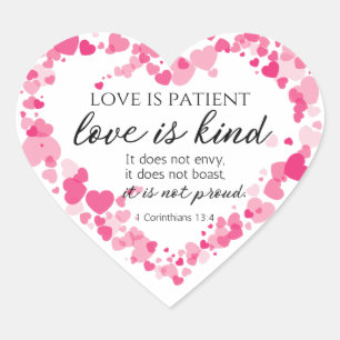 Sticker Cœur 1 Corinthiens 13:4 L'amour est patient Coeurs rose