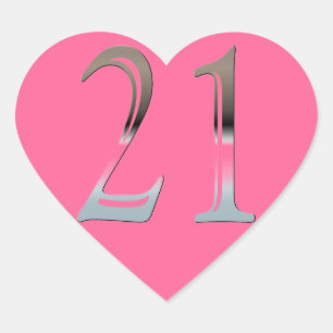 Sticker Cœur 21ème Argent   numéro 21 d'anniversaire