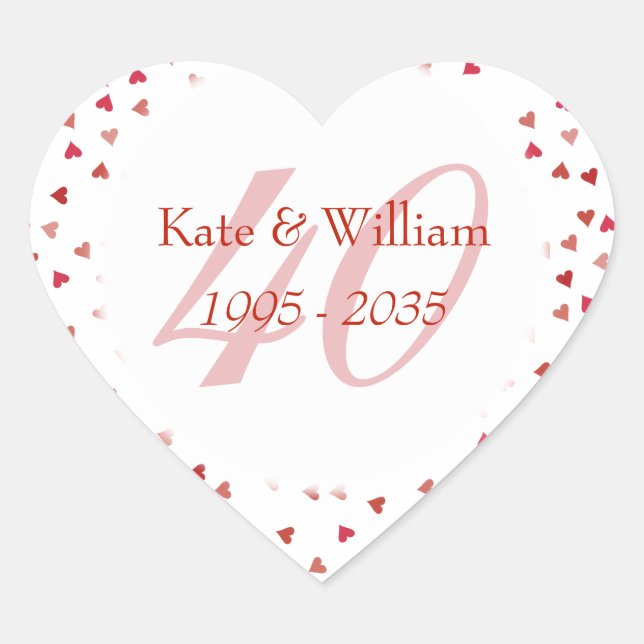 Sticker Cœur 40e anniversaire du Mariage Ruby Hearts Confetti (Devant)