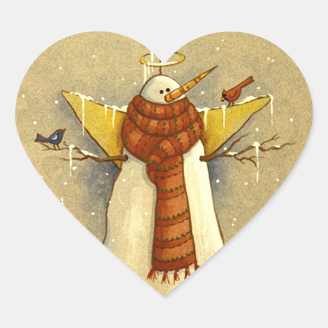 Sticker Cœur 4907 Ange des neiges et oiseaux Noël (Devant)