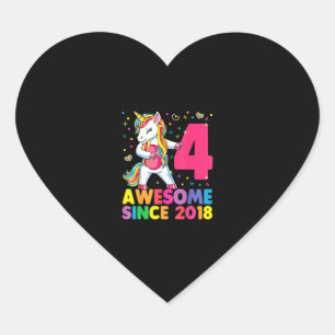 Sticker Cœur 4 Ans Unicorne Flossant 4e Anniversaire Girl Uni