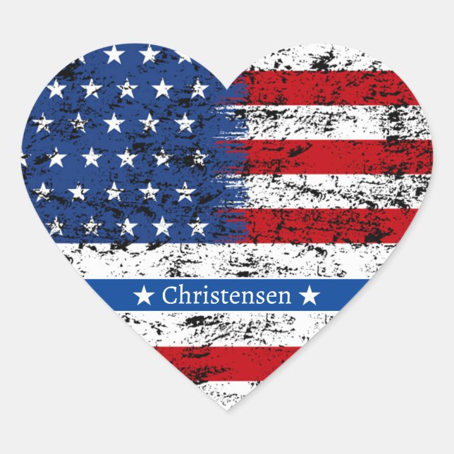 Sticker Cœur 4 juillet American Flag Nom du monogramme Patrioti (Devant)
