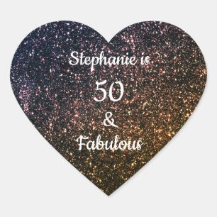 Sticker Cœur 50 Et Fabuleux Anniversaire Or Noir Parties scinti