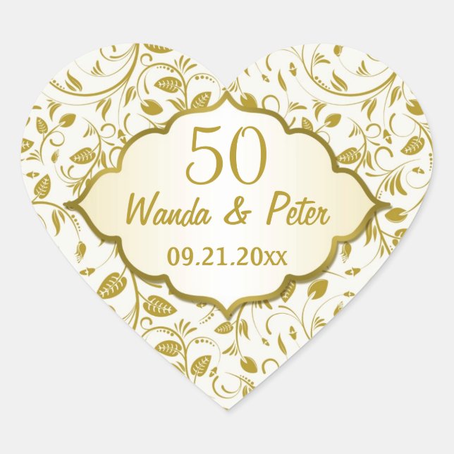Sticker Cœur 50e anniversaire de Mariage en feuille d'or (Devant)