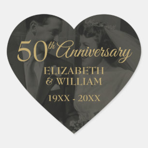 Sticker Cœur 50e anniversaire de Mariage Photo Gold Texte